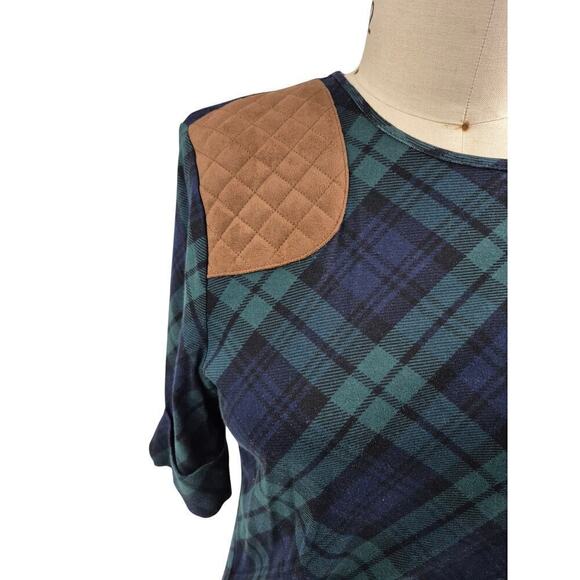 90s NWT LRL Lauren Ralph Lauren Green Tartan Plaid Top Quilted Shoulder Sz XL - Picture 4 of 8